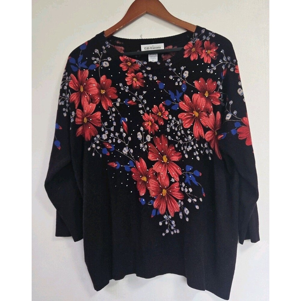 CD Daniels Sweater Womens 1X Acrylic Whimsigoth Dark Floral Goth Festival Witchy